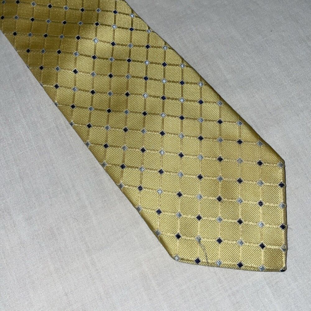J. Khaki Men’s/Boys Dress Tie Size 50” Yellow Argyle 100% Silk Formal